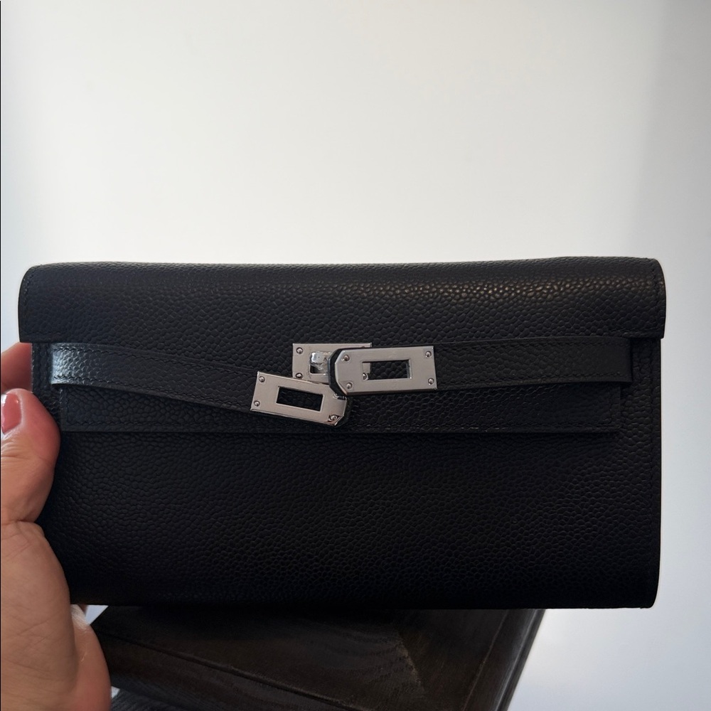 Black Leather Clutch with Silver Hardware
